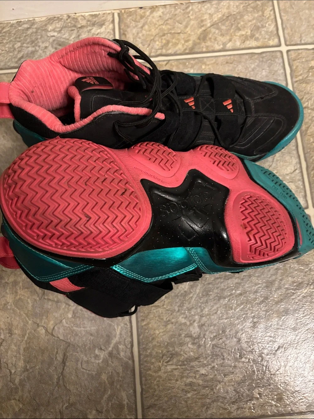 adidas Black Teal Pink High-Top Sneakers